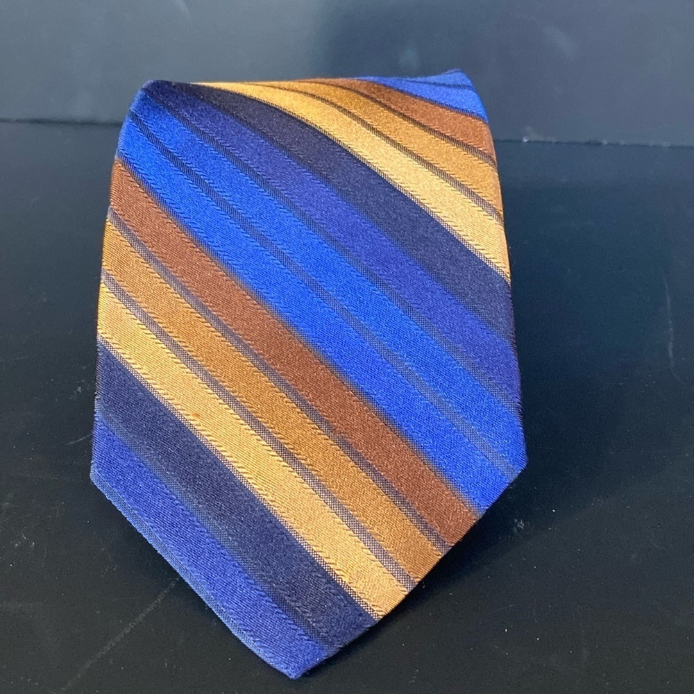 Royal Classic for Tom James Rep Silk Tie Gold Mid Blue Bronze US Made